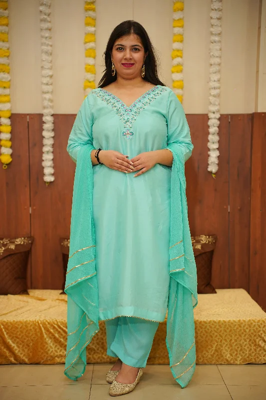 Turquoise Bliss Silk Suit Set