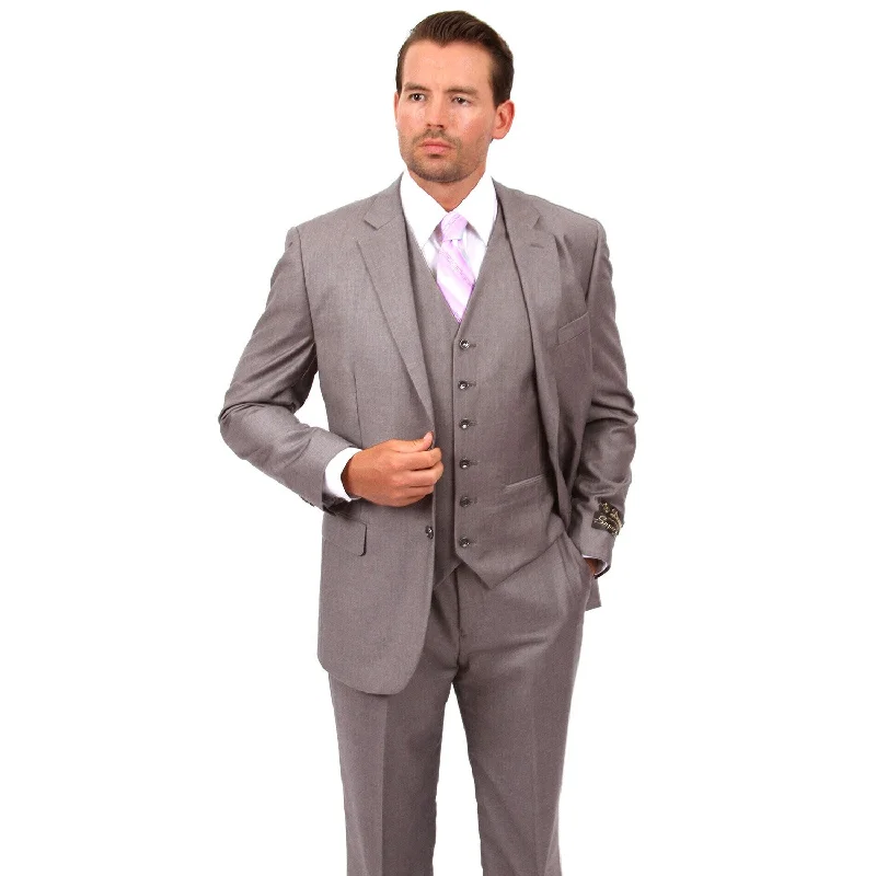 Demantie Men's Light Grey Rayon and Viscose Classic Fit Suit