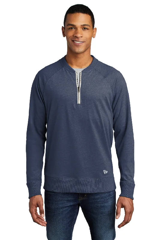 New Era Mens Sueded 1/4 Zip Sweatshirt - Heather True Navy Blue - Closeout