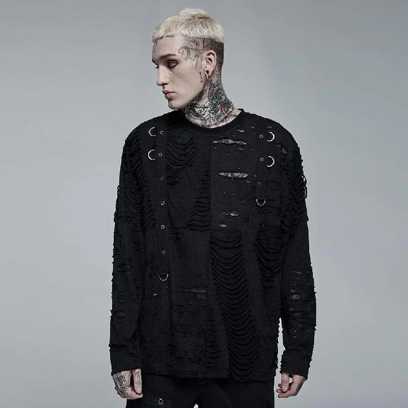 Men's Gothic Ripped Splice Knitted Top