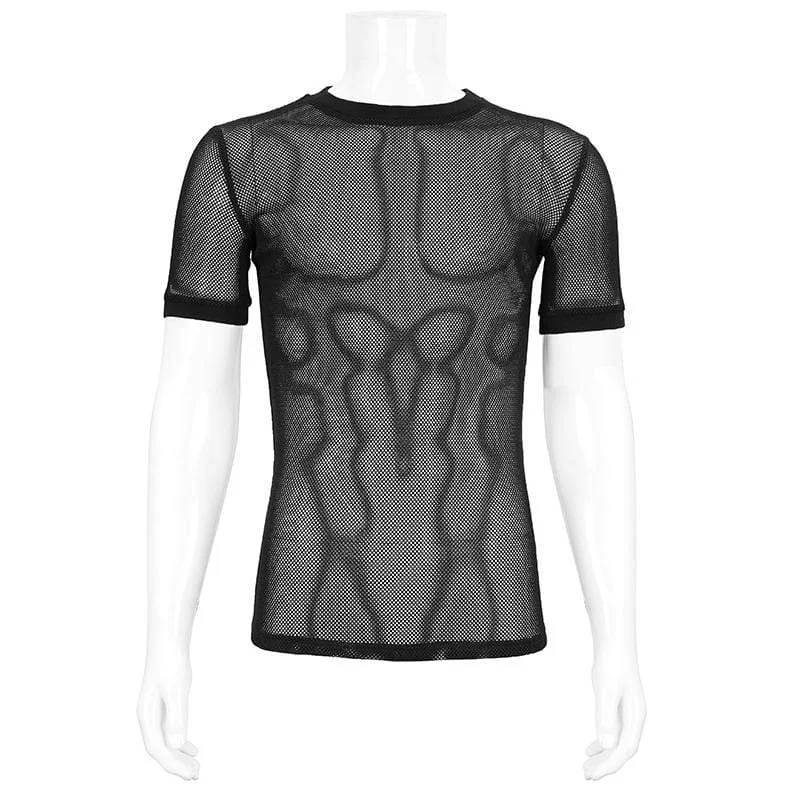 Men's Gothic Short-sleeved Sheer Mesh Shirt