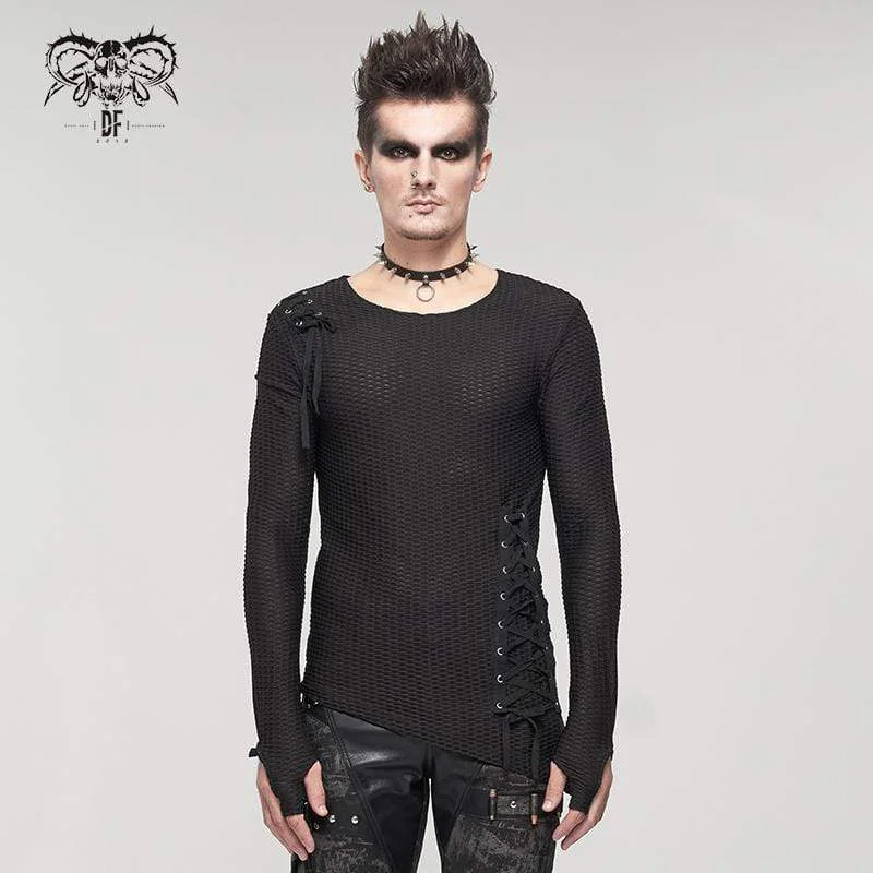 Men's Gothic Strappy Irregular Mesh Shirt