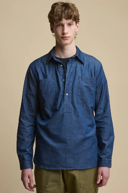 Men's Oli Half Placket Lightweight Denim Shirt - Indigo