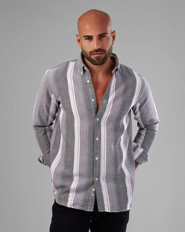 LONG SLEEVE STRIPED SHIRT   -GREY